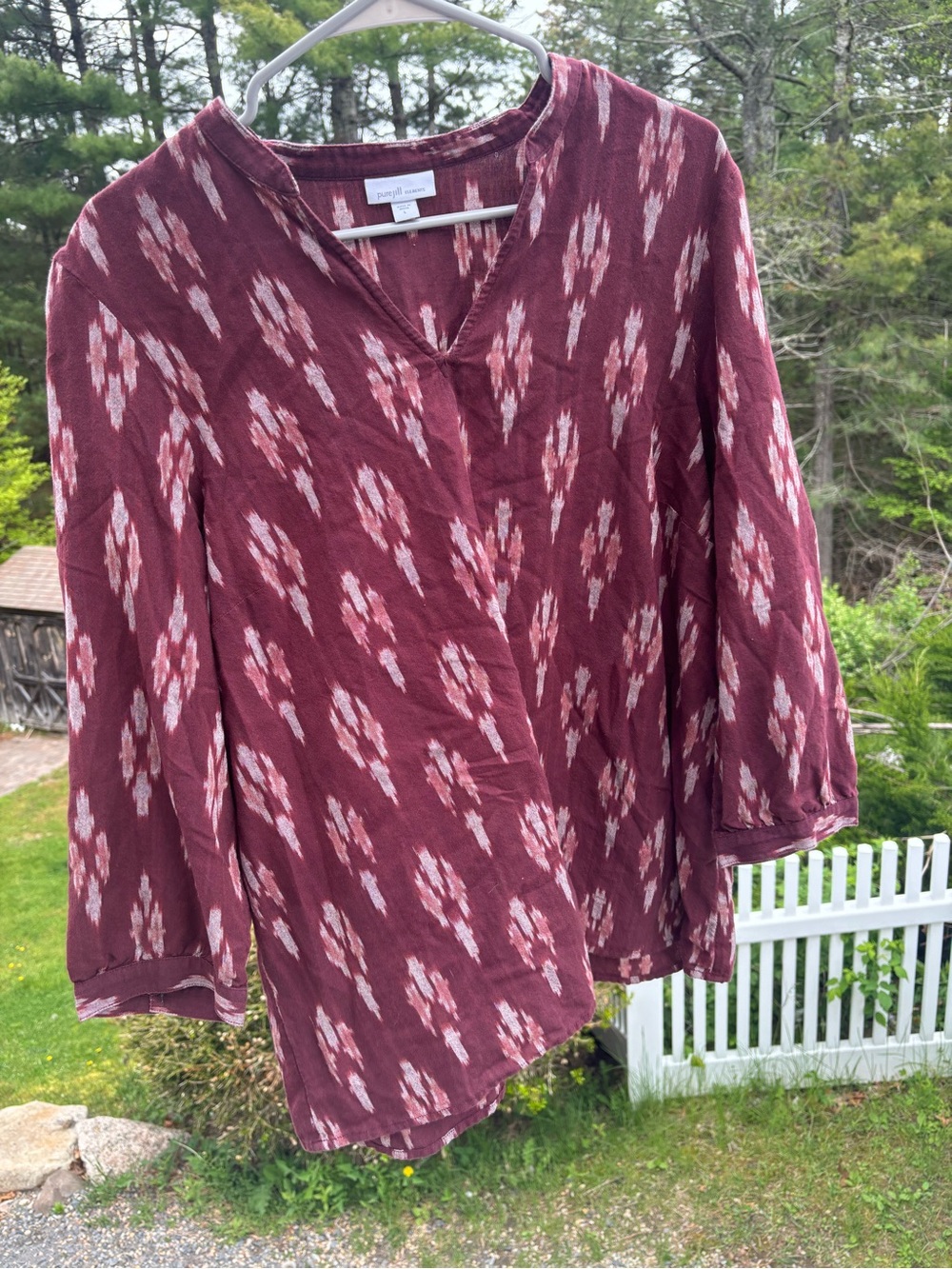 J.Jill Pure Jill Ikat Tunic Top Large Boho Cotton Blouse - Picture 2 of 9